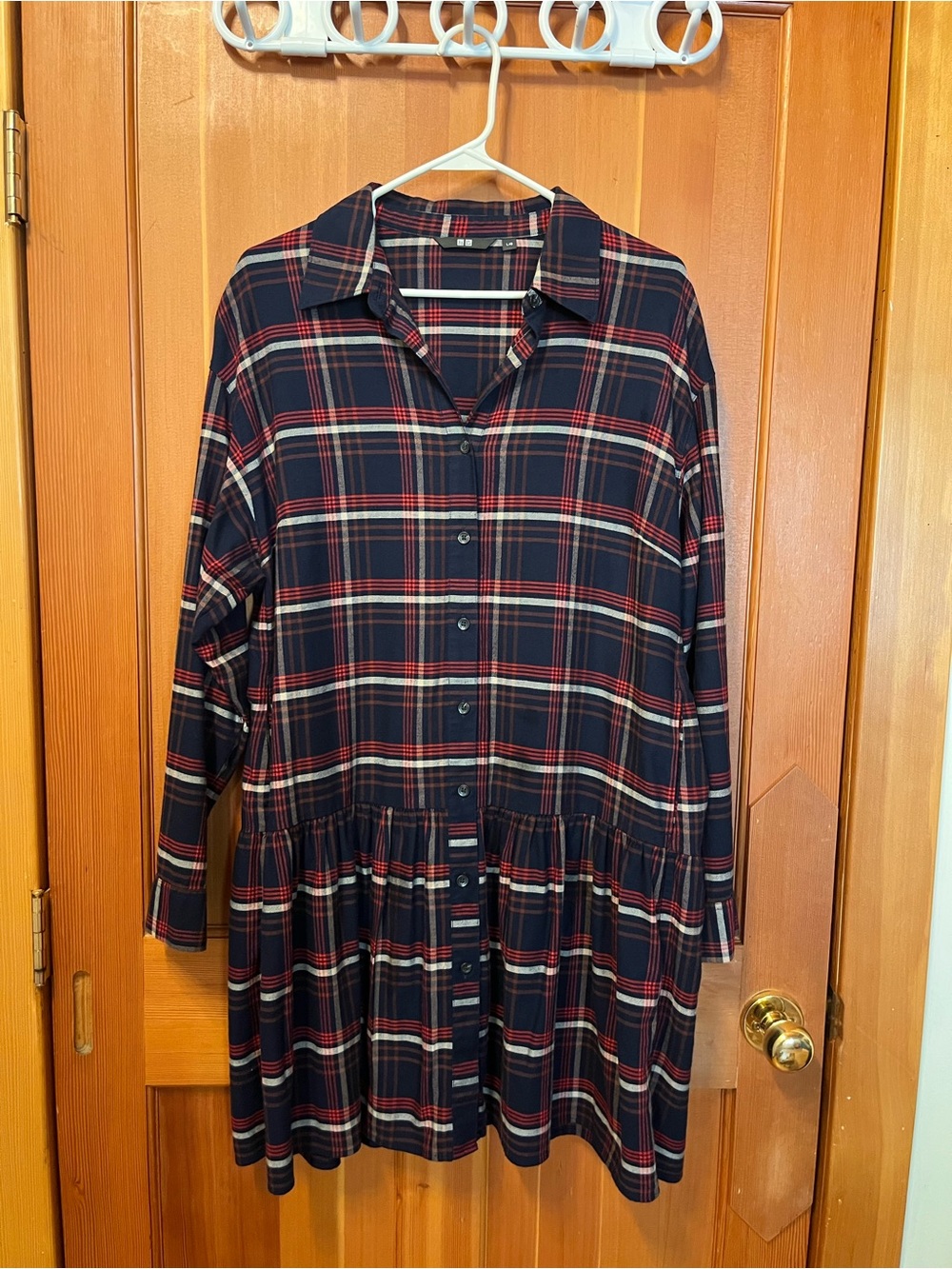 Uniqlo Plaid Long Sleeve Tiered Mini Dress